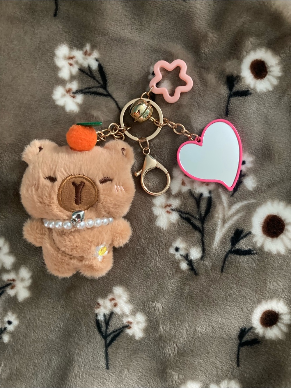 Plush Capybara Keychain with Pink Heart Mirror Like New